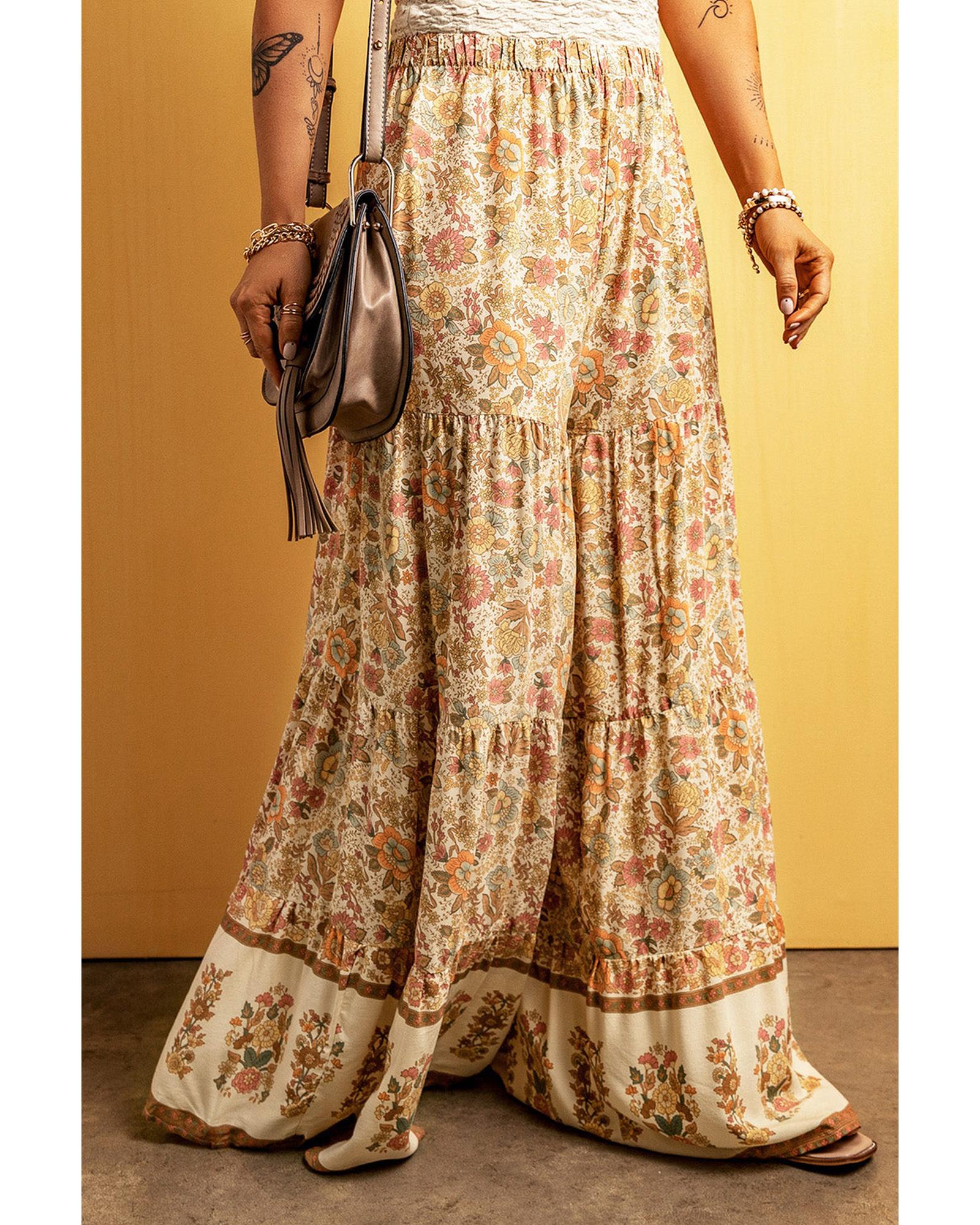 Azura Exchange Boho Floral Patchwork Wide Leg Pants - L