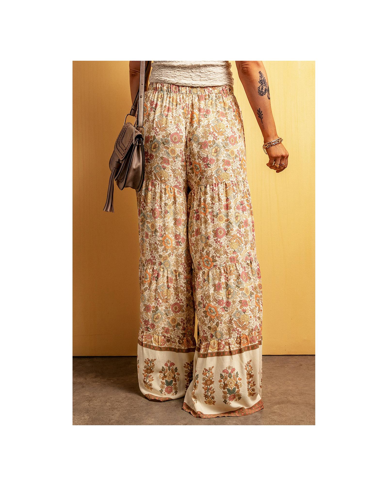 Azura Exchange Boho Floral Patchwork Wide Leg Pants - L