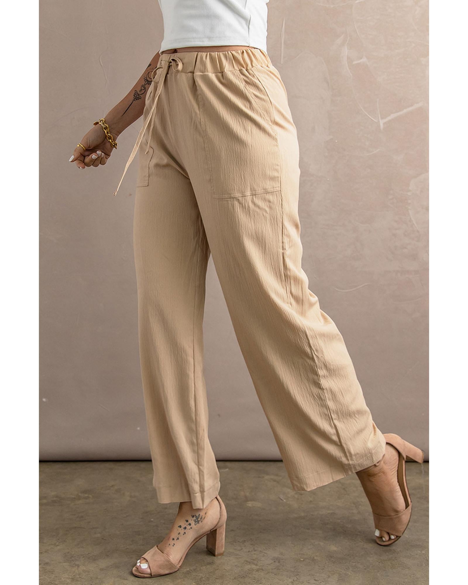 Azura Exchange Drawstring Waist Crinkled Wide Leg Pants - S