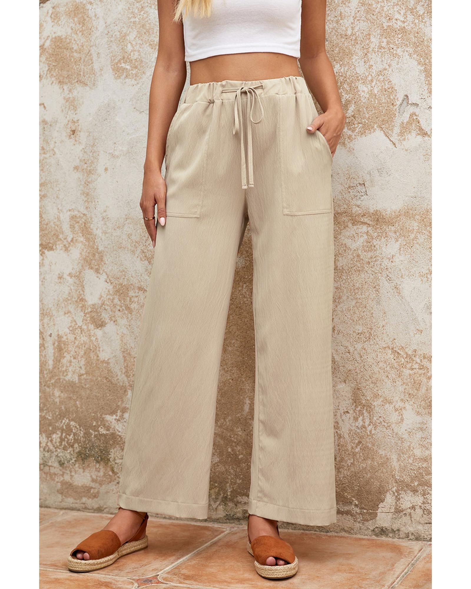 Azura Exchange Drawstring Waist Crinkled Wide Leg Pants - S