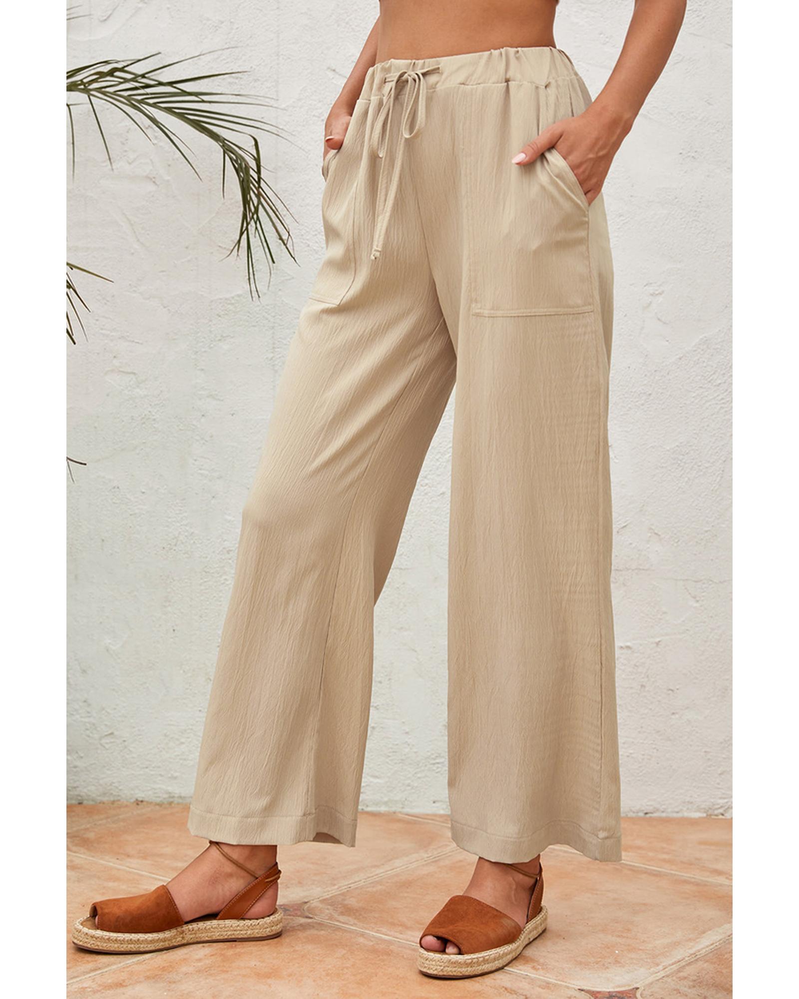 Azura Exchange Drawstring Waist Crinkled Wide Leg Pants - XL