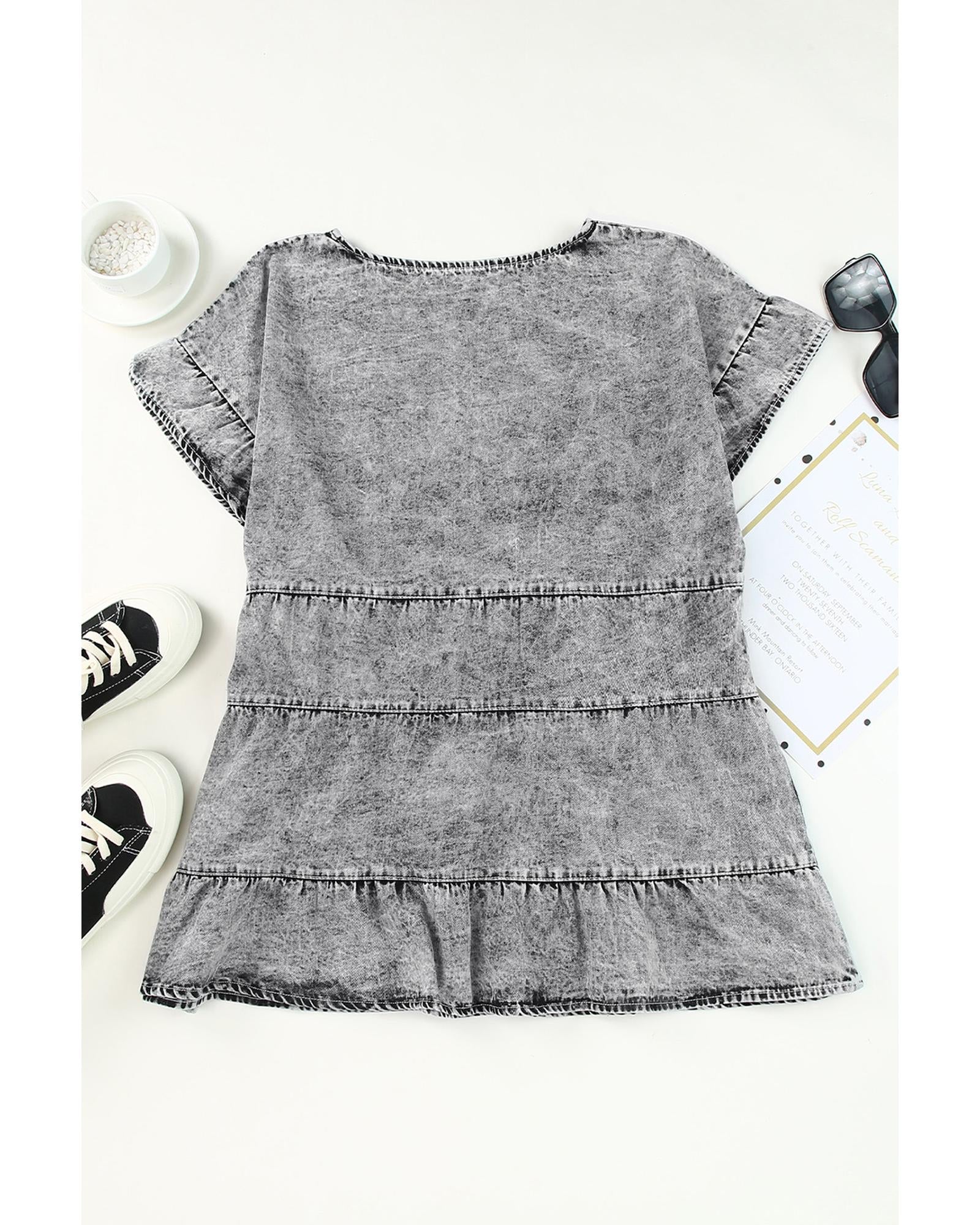 Azura Exchange Tiered Denim Top - S