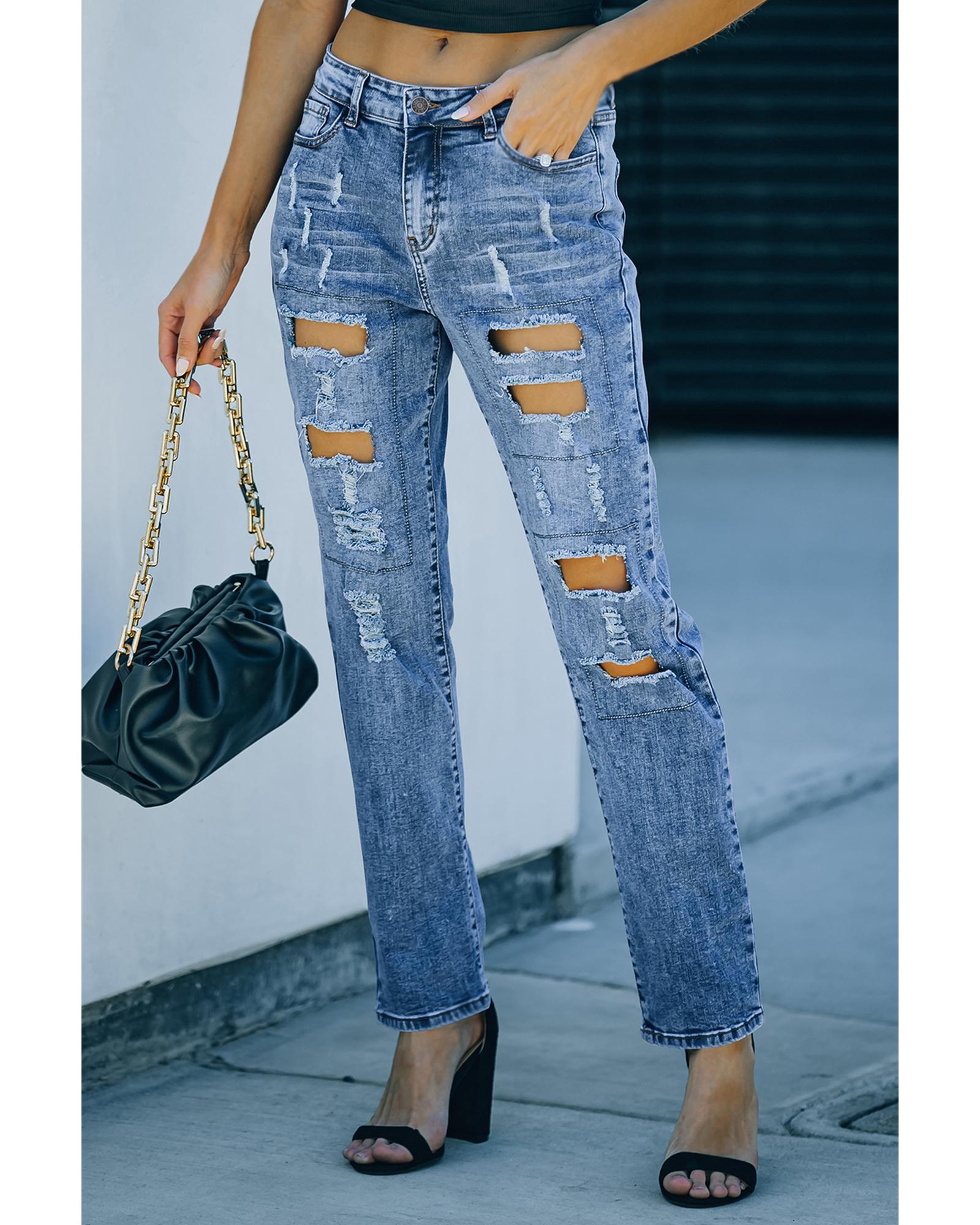 Azura Exchange Distressed Jeans with Buttoned Pockets - S