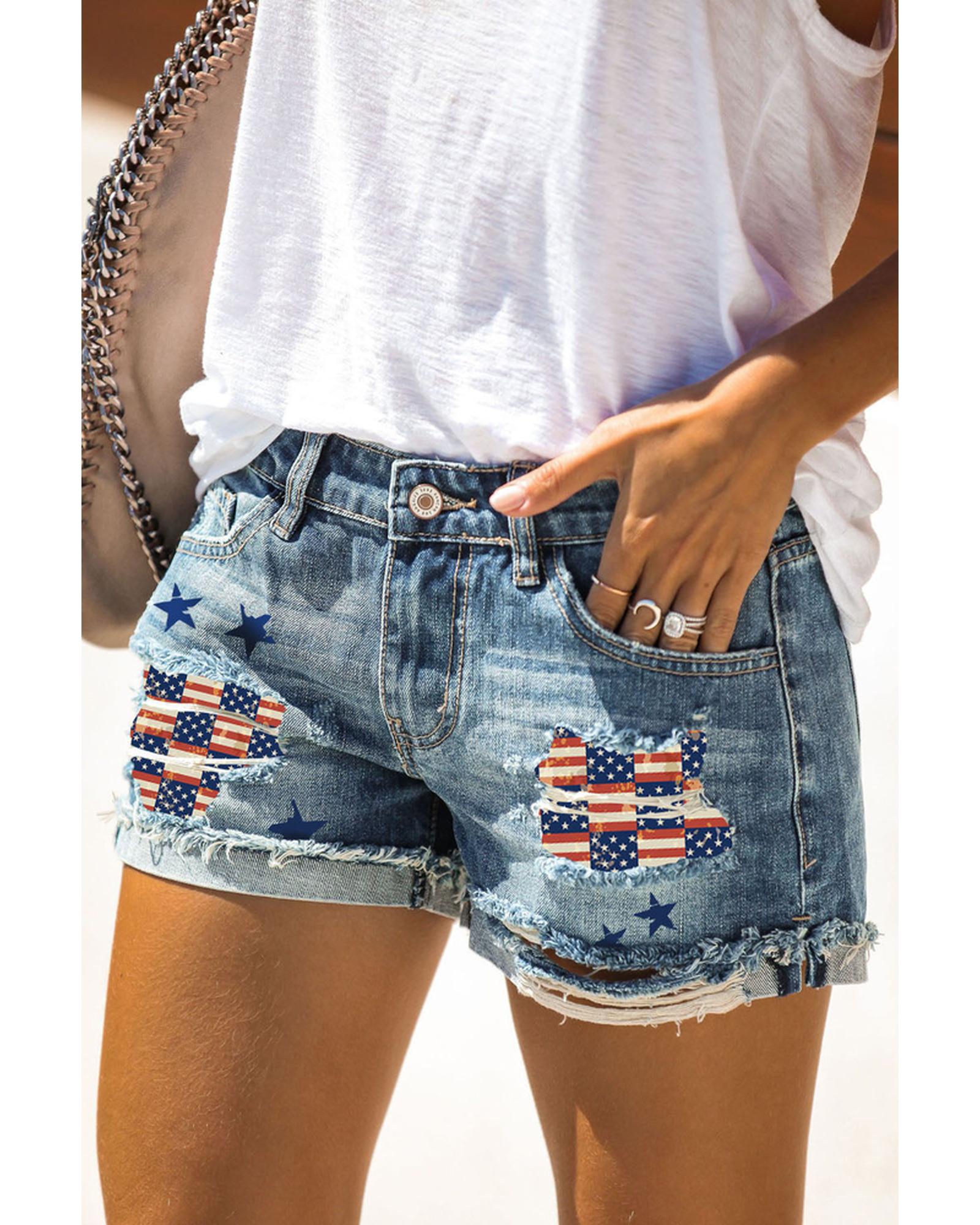 Azura Exchange American Flag Patchwork Denim Shorts - XL