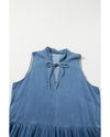Blue Sleeveless Tiered Chambray Maxi Dress - S
