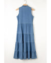 Blue Sleeveless Tiered Chambray Maxi Dress - S