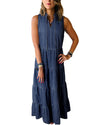 Real Teal Sleeveless Tiered Chambray Maxi Dress - M