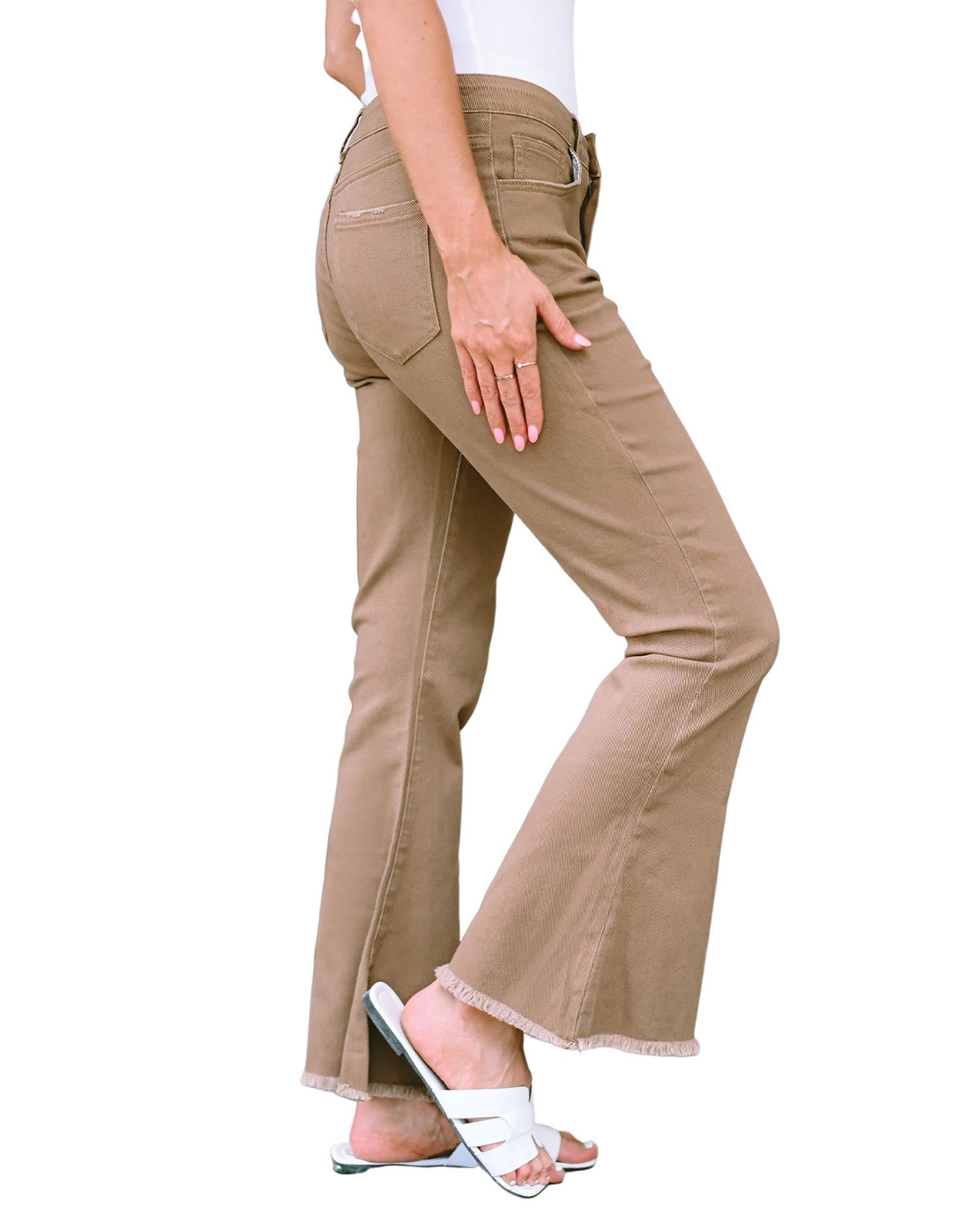 Azura Exchange Khaki High Waist Flare Jeans - 14 US