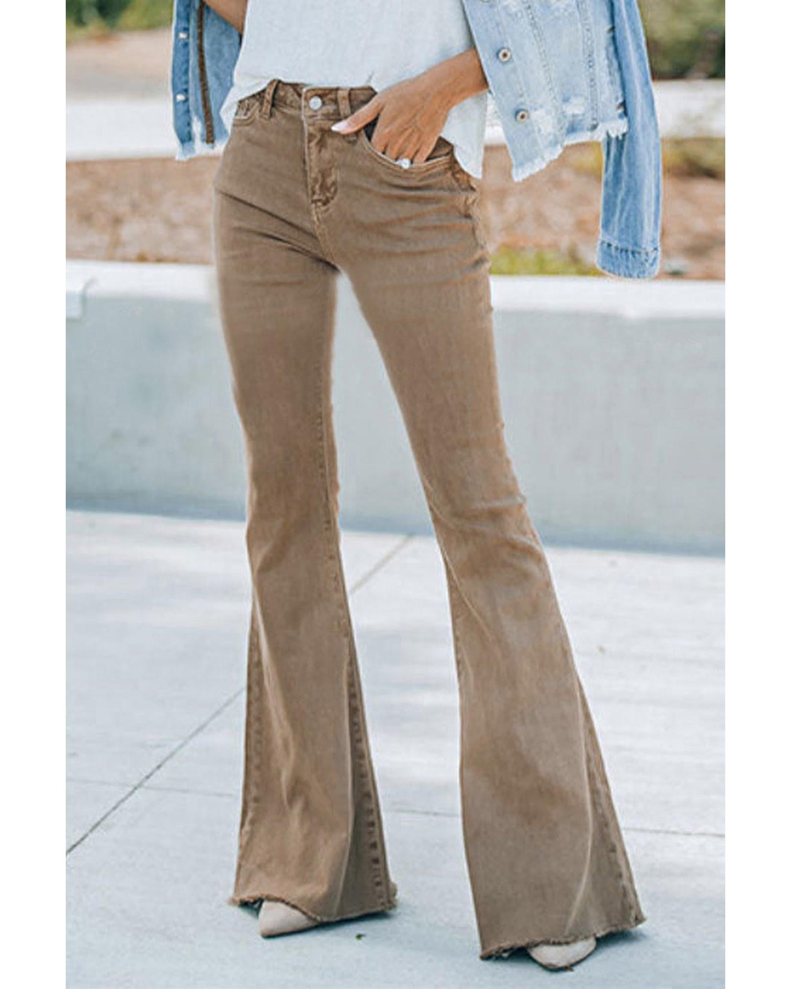 Azura Exchange Khaki High Waist Flare Jeans - 8 US