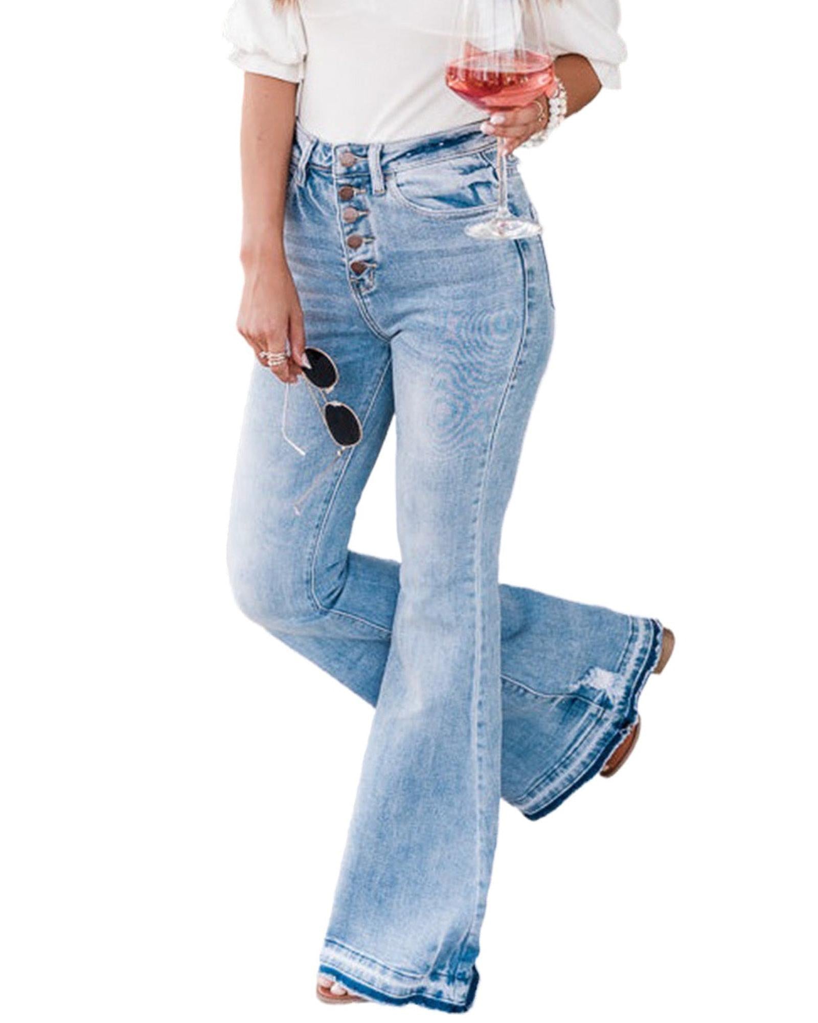 Azura Exchange Buttoned Distressed Flared Jeans - 16 US