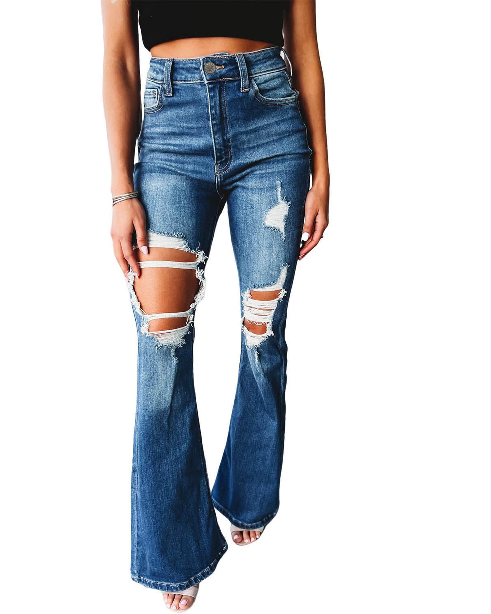 Azura Exchange Distressed Cutout Flare Leg Jeans - 12 US