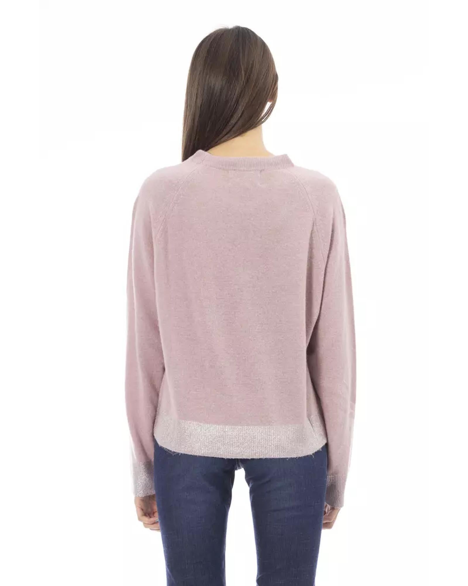 Ribbed Crew Neck Sweater with Long Sleeves and Metal Monogram Detail M Women