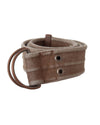 DOLCE & GABBANA Brown Leather Canvas Belt with Round Buckle 100 cm Women