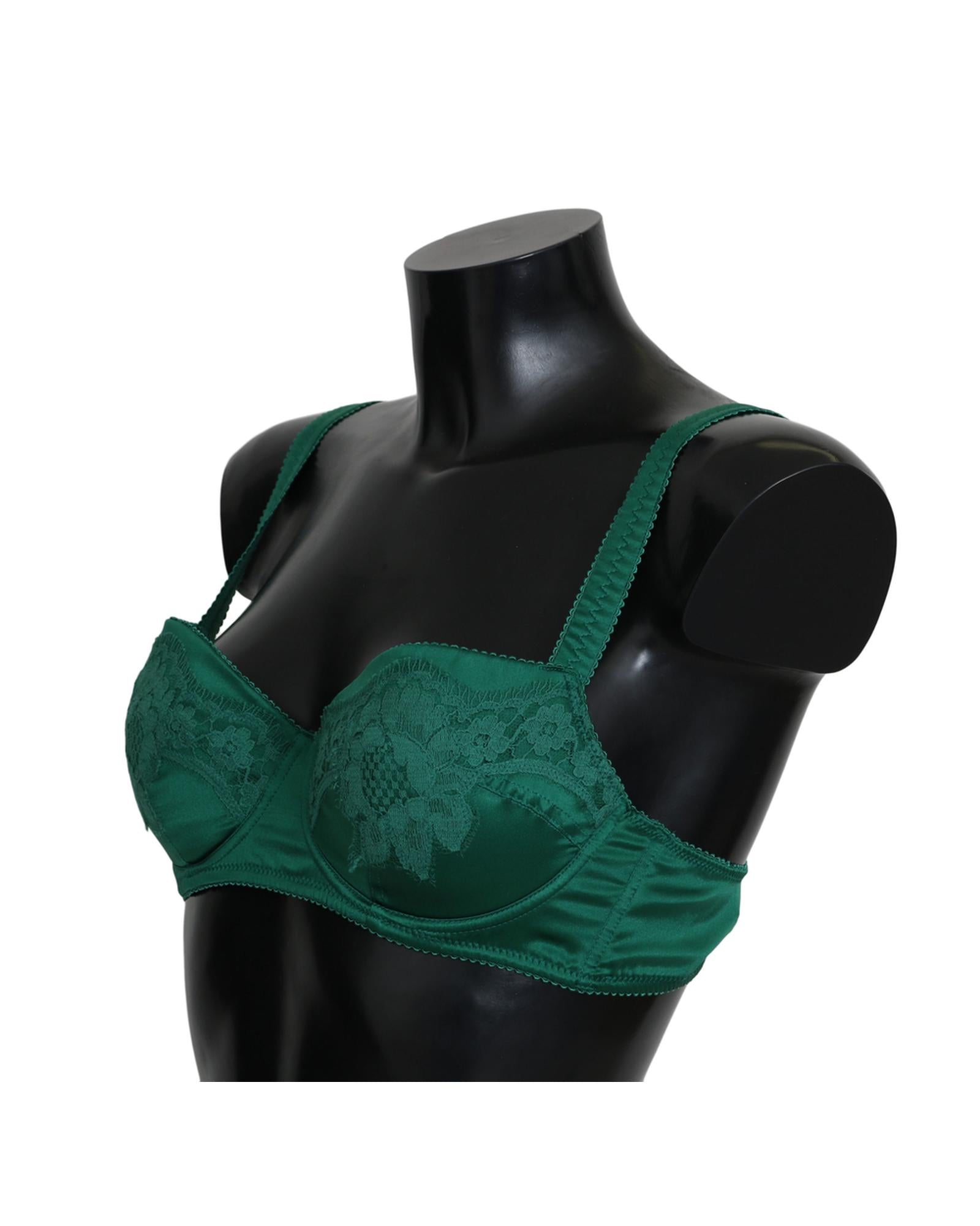 Green Floral Lace Silk Stretch Balconcino Bra by Dolce & Gabbana 3 IT Women