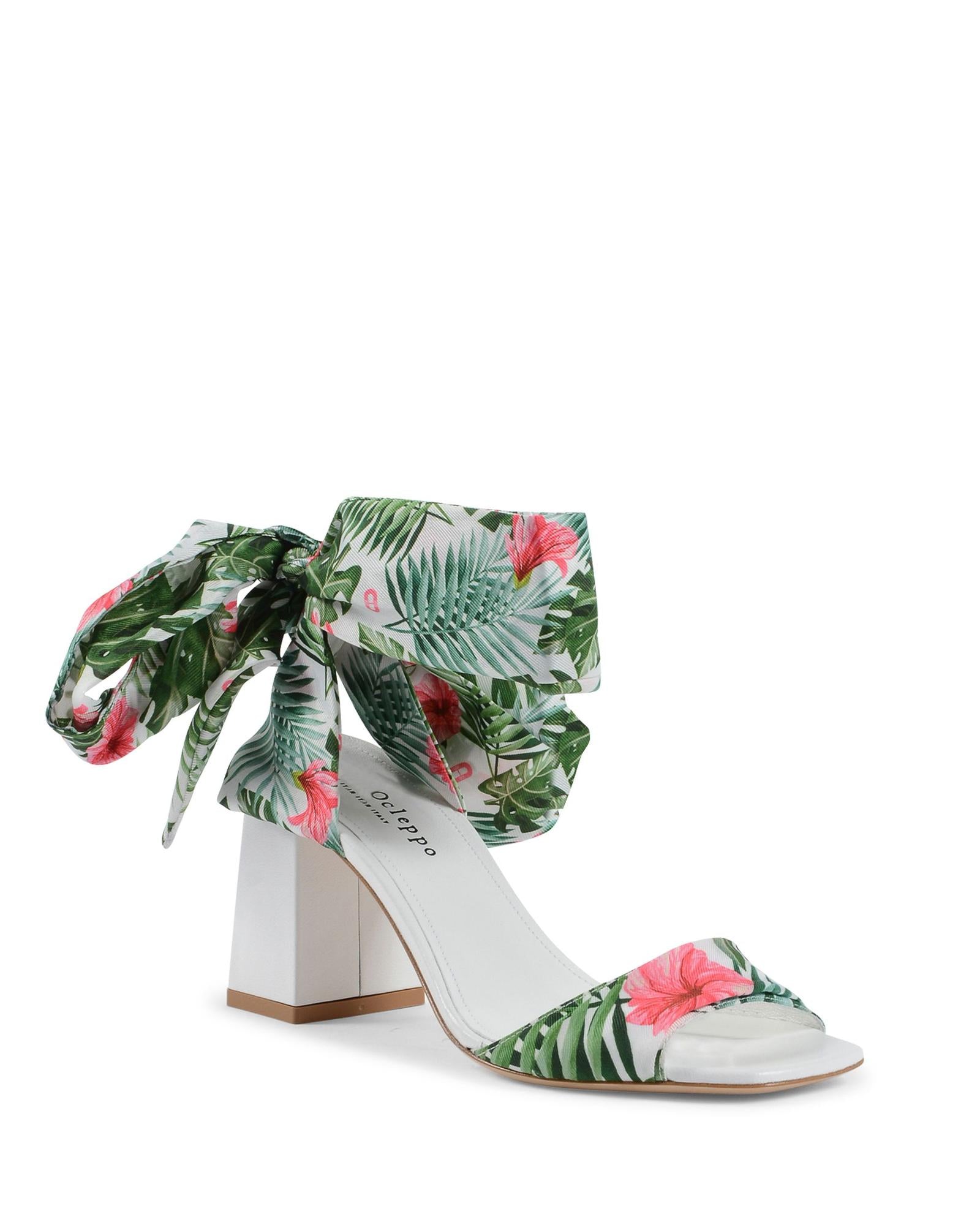 Silk Printed Heeled Sandal - 37.5 EU