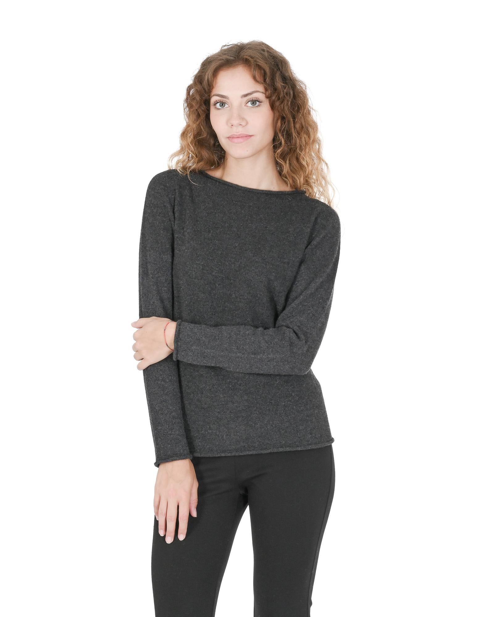 Crown of Edinburgh Cashmere Women's Premium Cashmere Boatneck Sweater in Dark gray - M