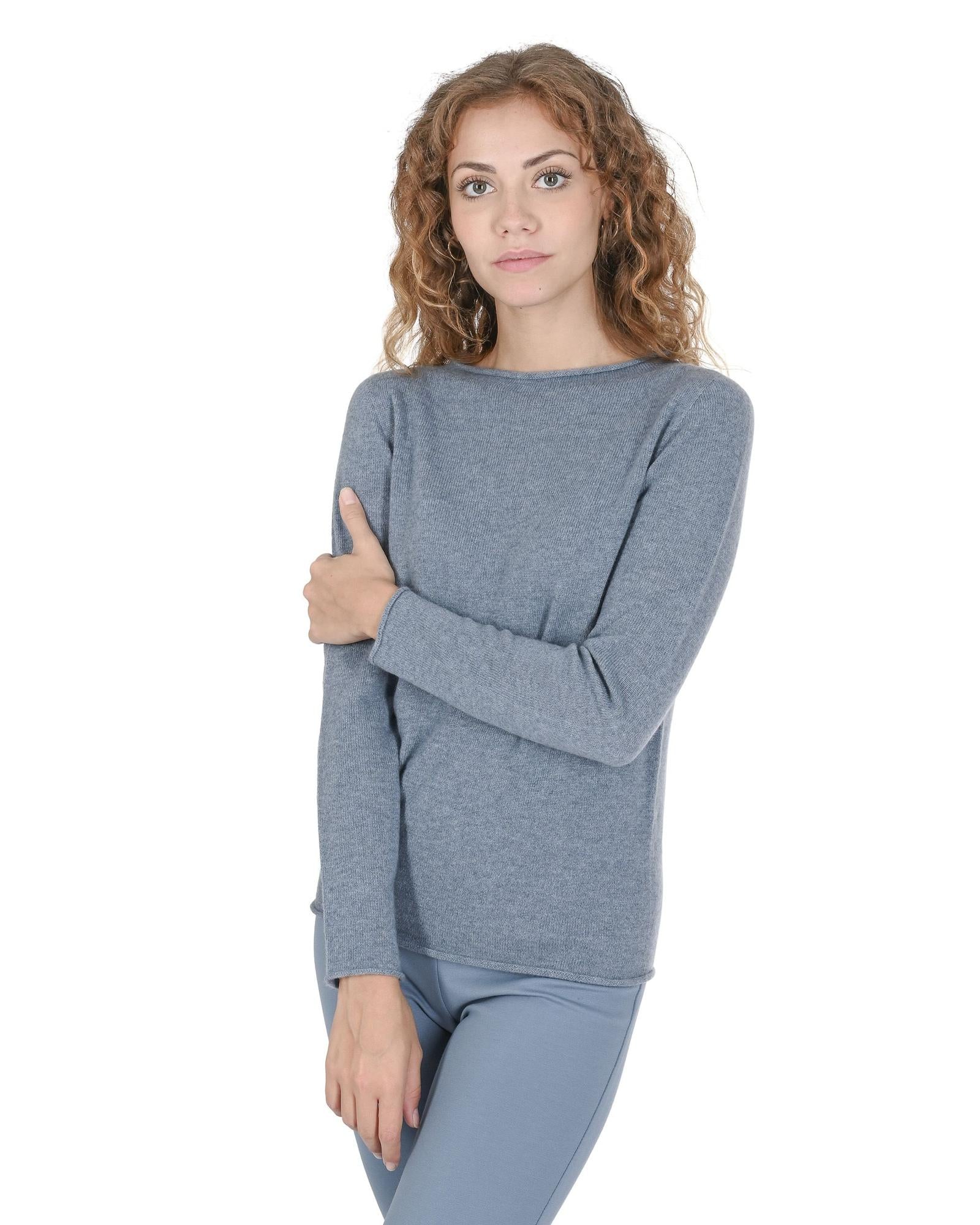 Crown of Edinburgh Cashmere Women's Cashmere Boatneck Sweater - Italian Crafted in Sky blue - S