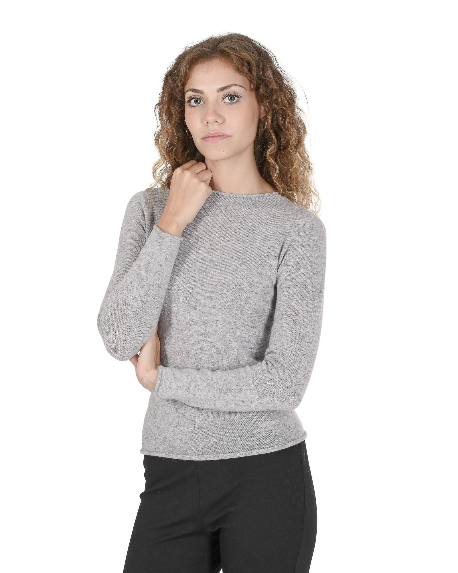 Crown of Edinburgh Cashmere Women's Premium Italian Cashmere Boatneck Sweater in Grigio Cenere - XS