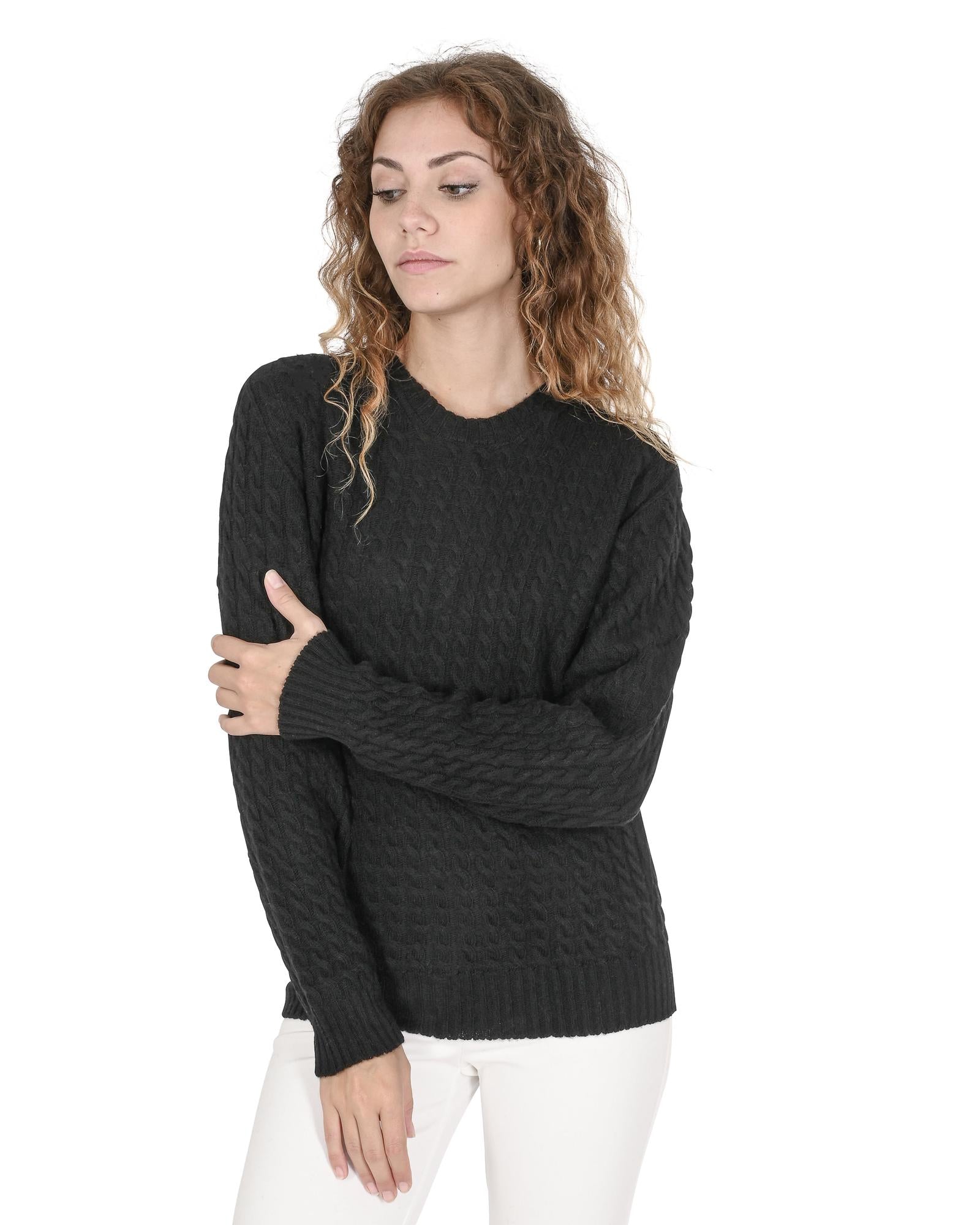 Crown of Edinburgh Cashmere Women's Luxury Italian Cashmere and Merino Wool Sweater in Black - 46 EU