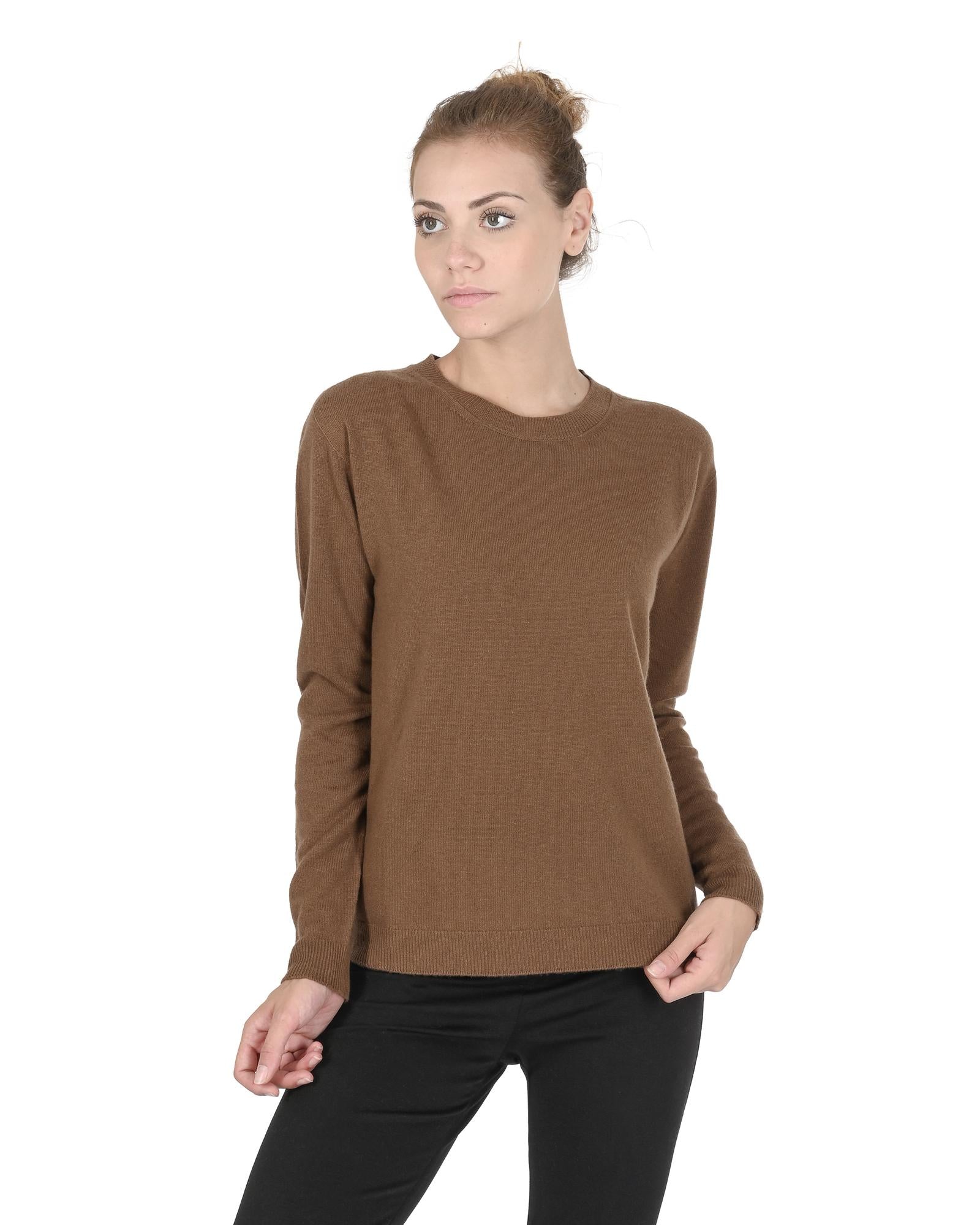 Crown of Edinburgh Cashmere Women's Round Neck Cashmere Sweater in Light brown - 48 EU