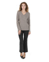 Crown of Edinburgh Cashmere Women's Premium Cashmere V-Neck Sweater in Taupe - 40 EU