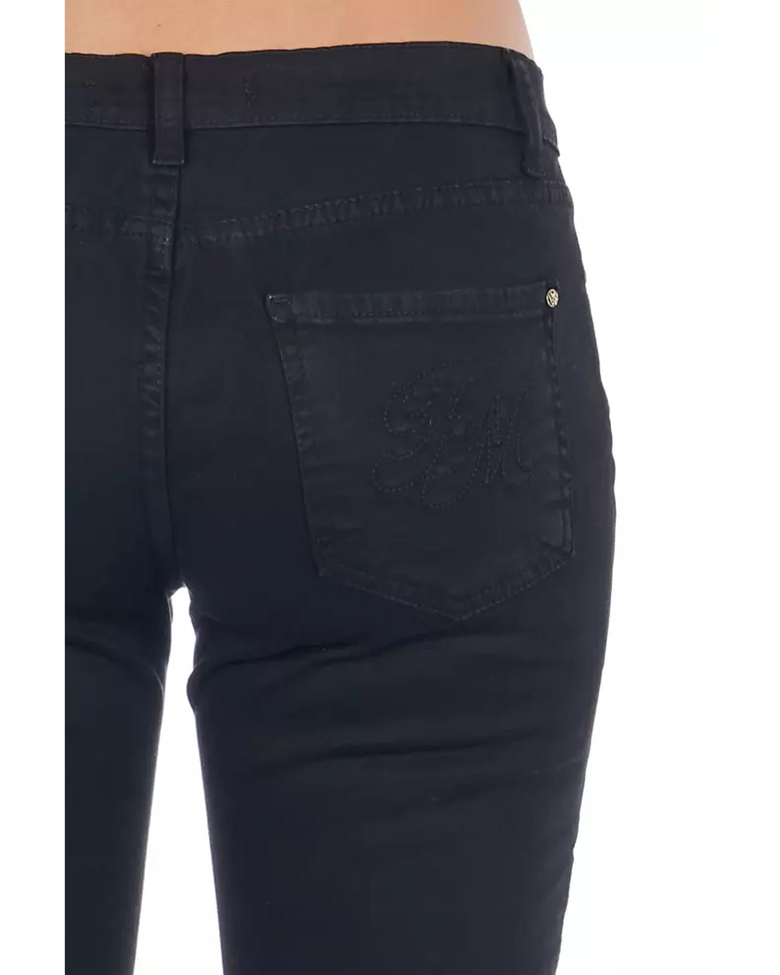 Stretch Denim Biker Jeans with Worn Wash and Multipockets 42 IT Women