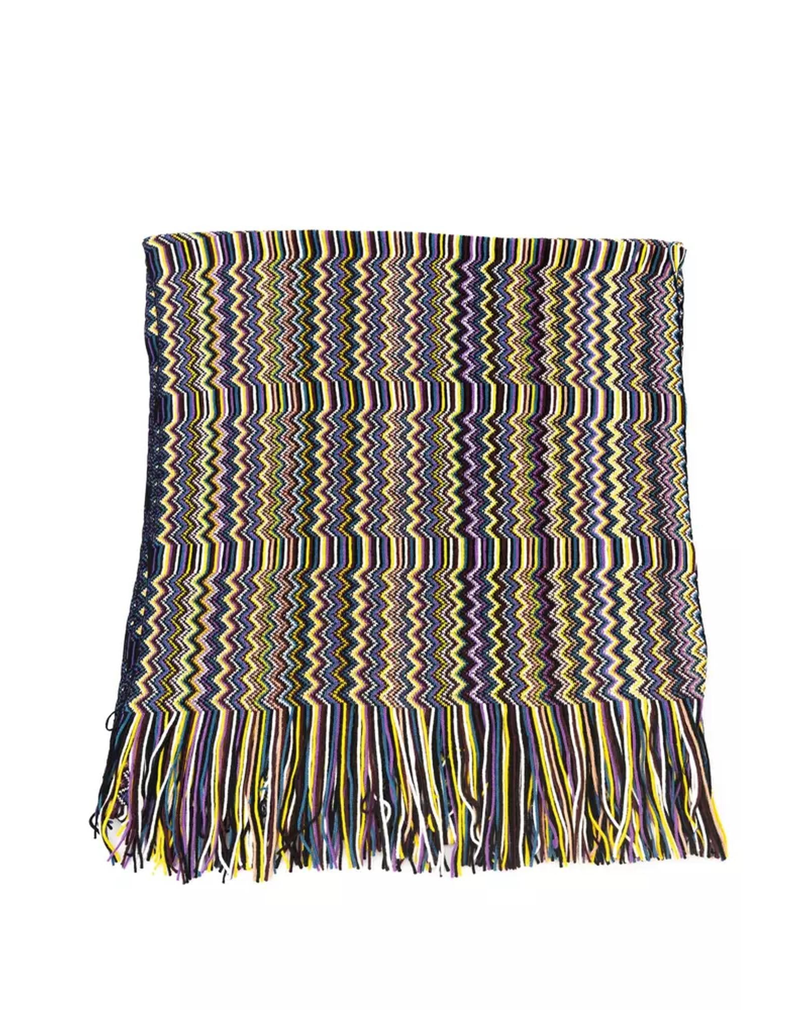 Fringed Geometric Fantasy Scarf with Multicolor Design One Size Women