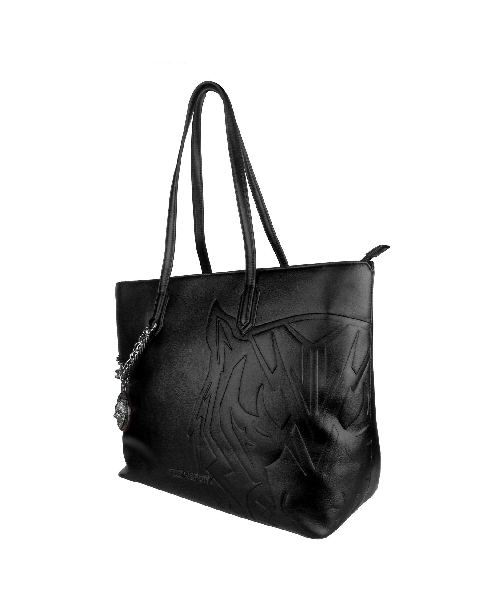 Black Eco-Leather Plein Sport Shopping Bag with Chain Detail One Size Women