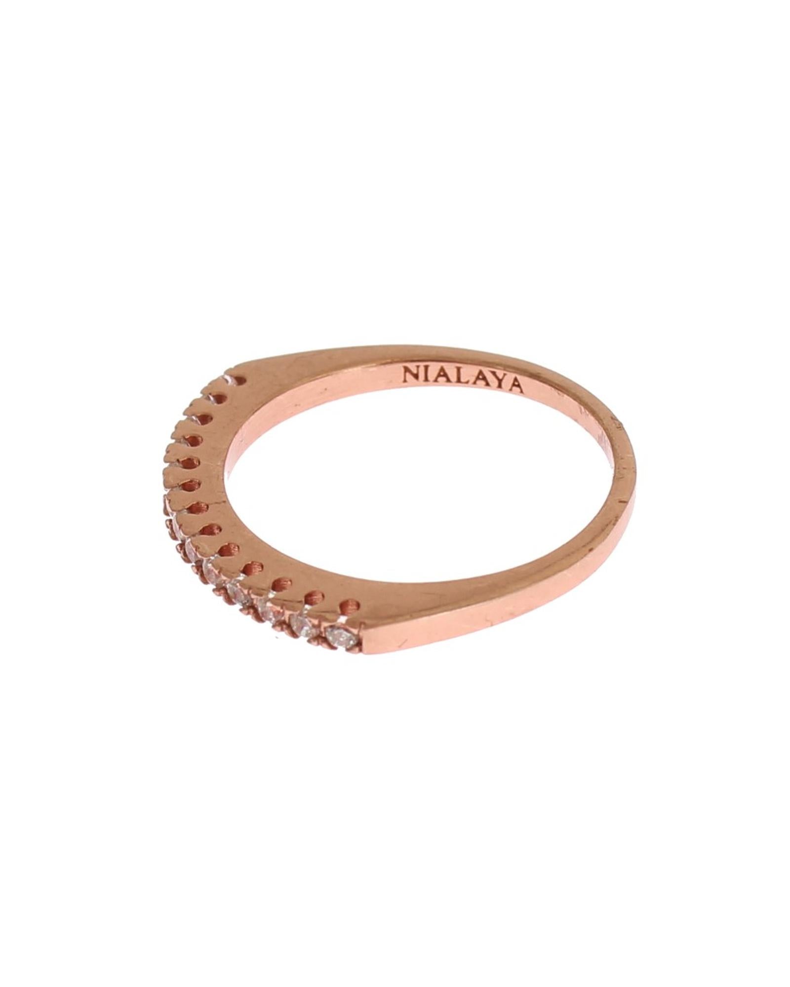 NIALAYA 18K Gold Plated Ring with Clear CZ Crystals 47 EU Women