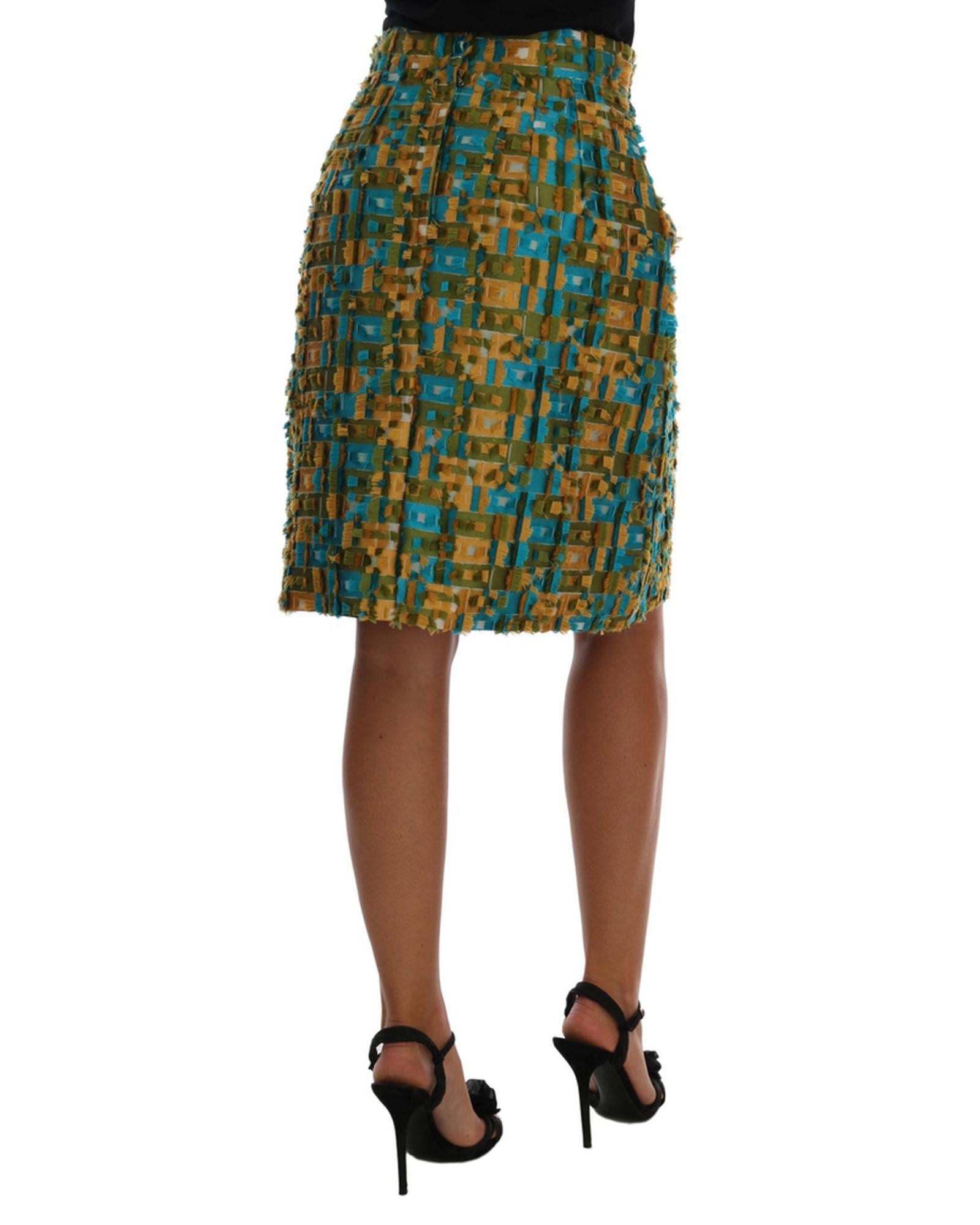 Dolce & Gabbana Green Jacquard High Waist Pencil Skirt 44 IT Women