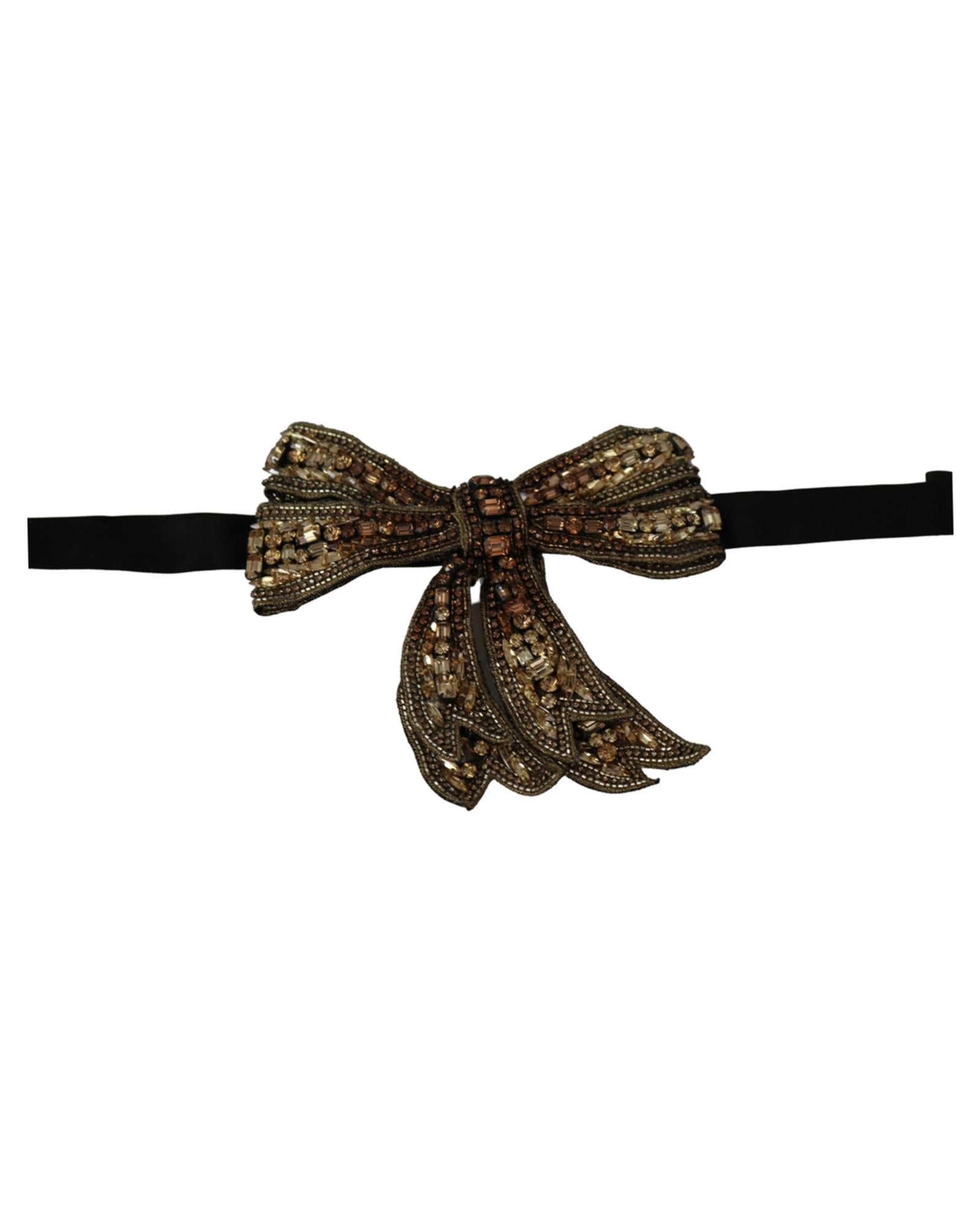 Dolce & Gabbana Gold-Tone Silk Rhinestone Bow Tie One Size Women