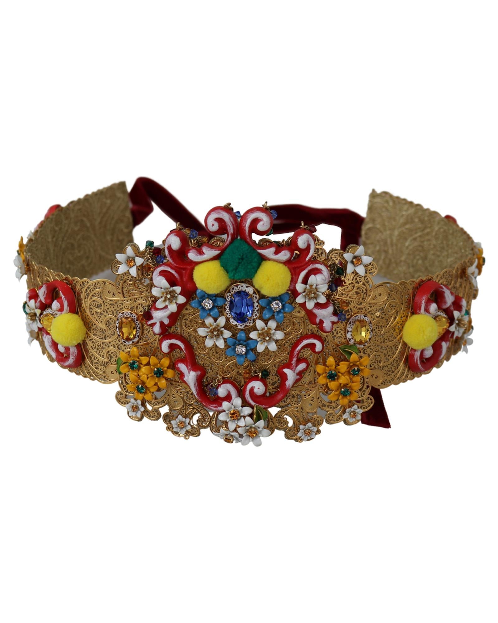 Floral Crystal Embellished Wide Waist Belt 42 IT Women