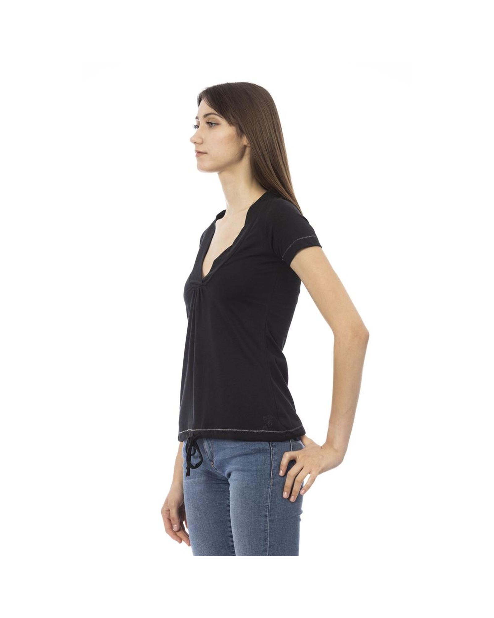 Trussardi Action Women's Chic Black Cotton Tee with Unique Front Print - XL