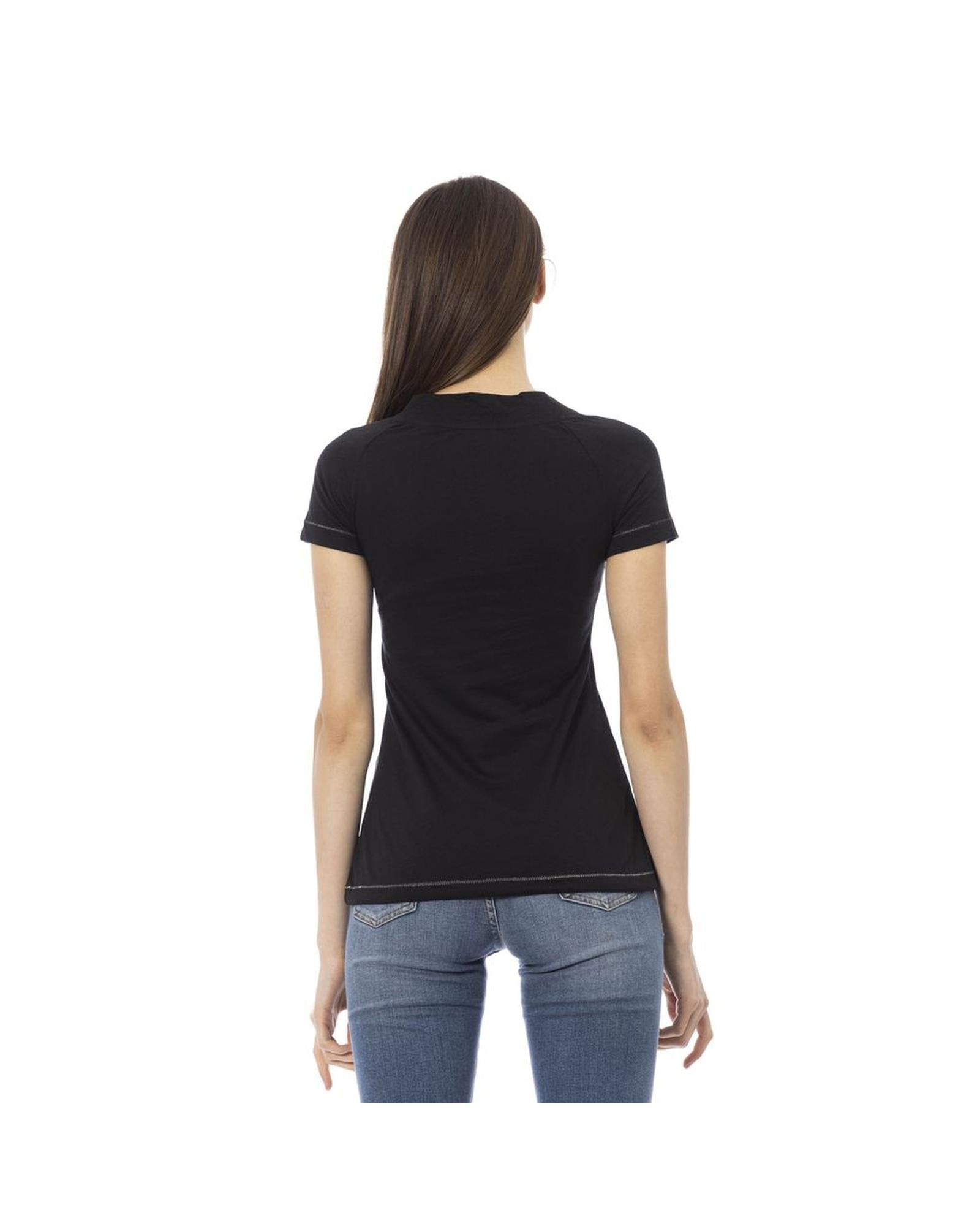 Trussardi Action Women's Chic Black Cotton Tee with Unique Front Print - XL