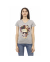 Trussardi Action Women's Elegant Gray V-Neck Tee with Front Print - XS