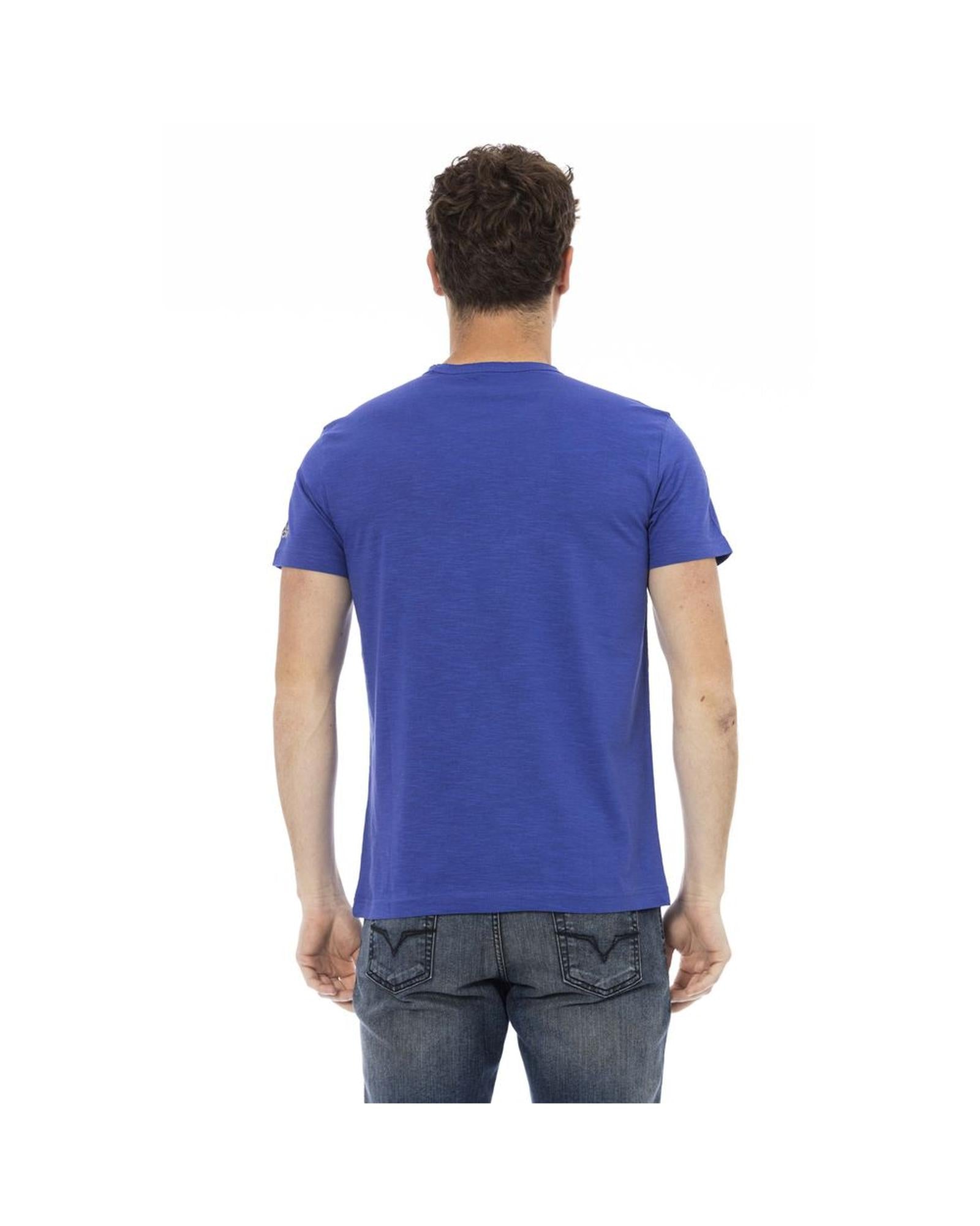 Trussardi Action Men's Sleek Blue Cotton Tee with Unique Front Print - 3XL