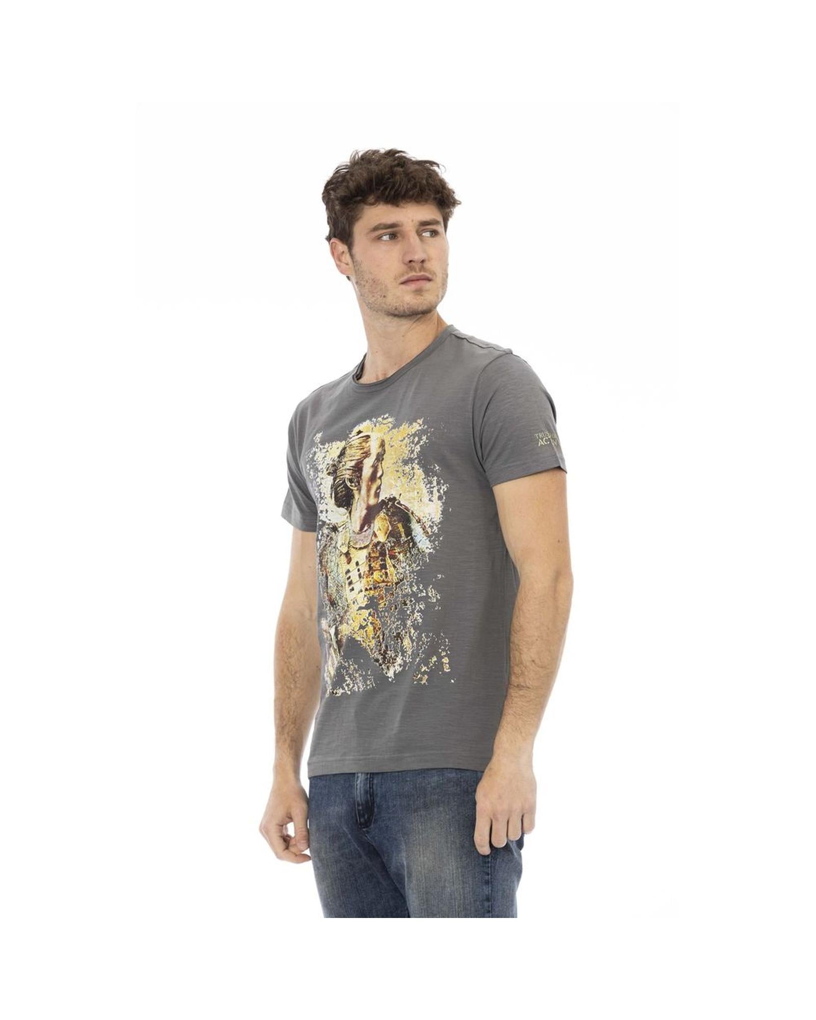 Trussardi Action Men's Chic Gray Cotton Tee with Statet Print - 2XL