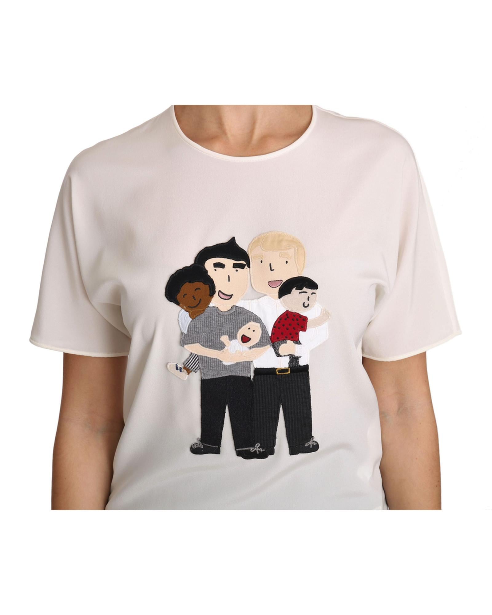 DOLCE & GABBANA Figure Family Silk T-Shirt 42 IT Women