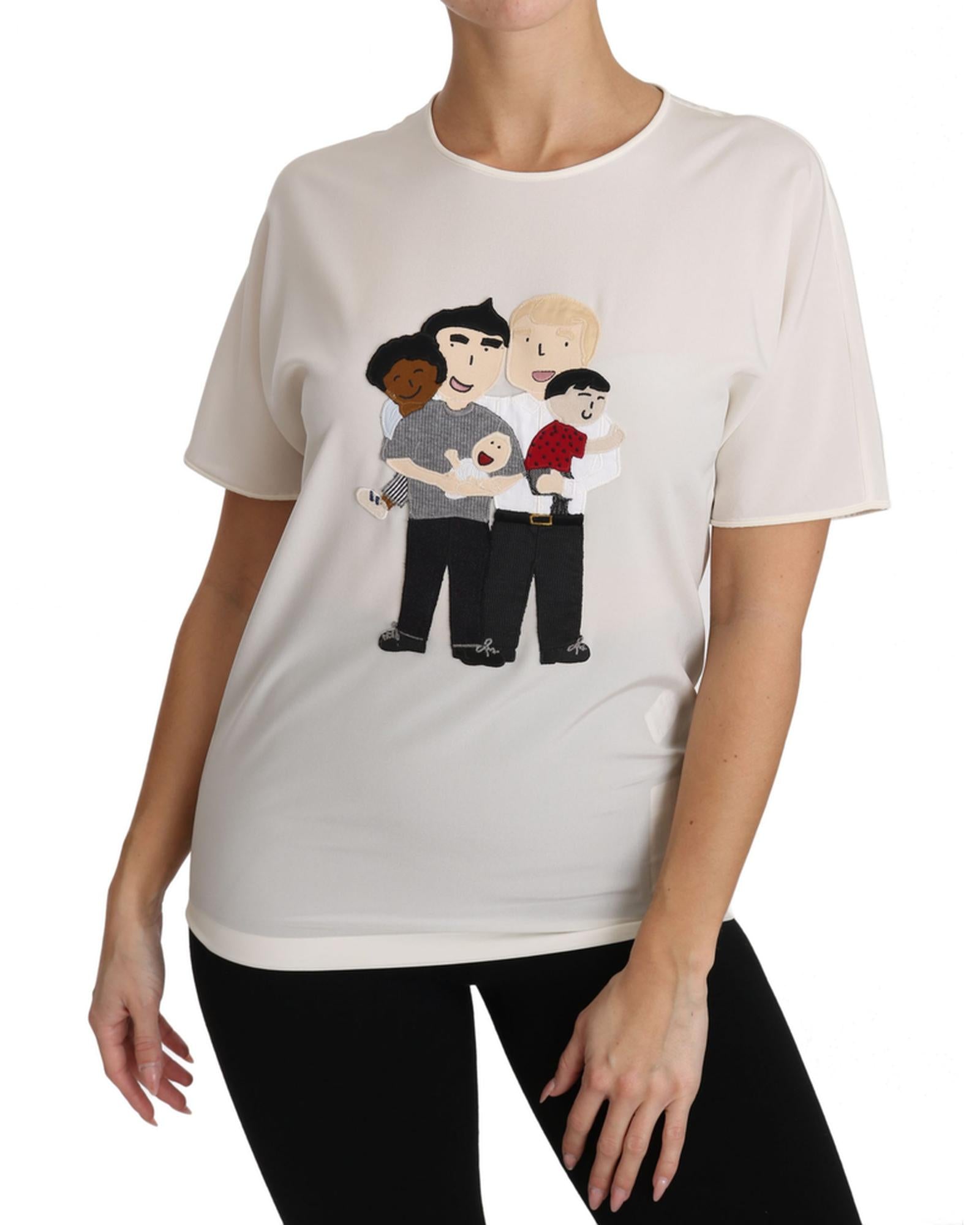 DOLCE & GABBANA Figure Family Silk T-Shirt 44 IT Women