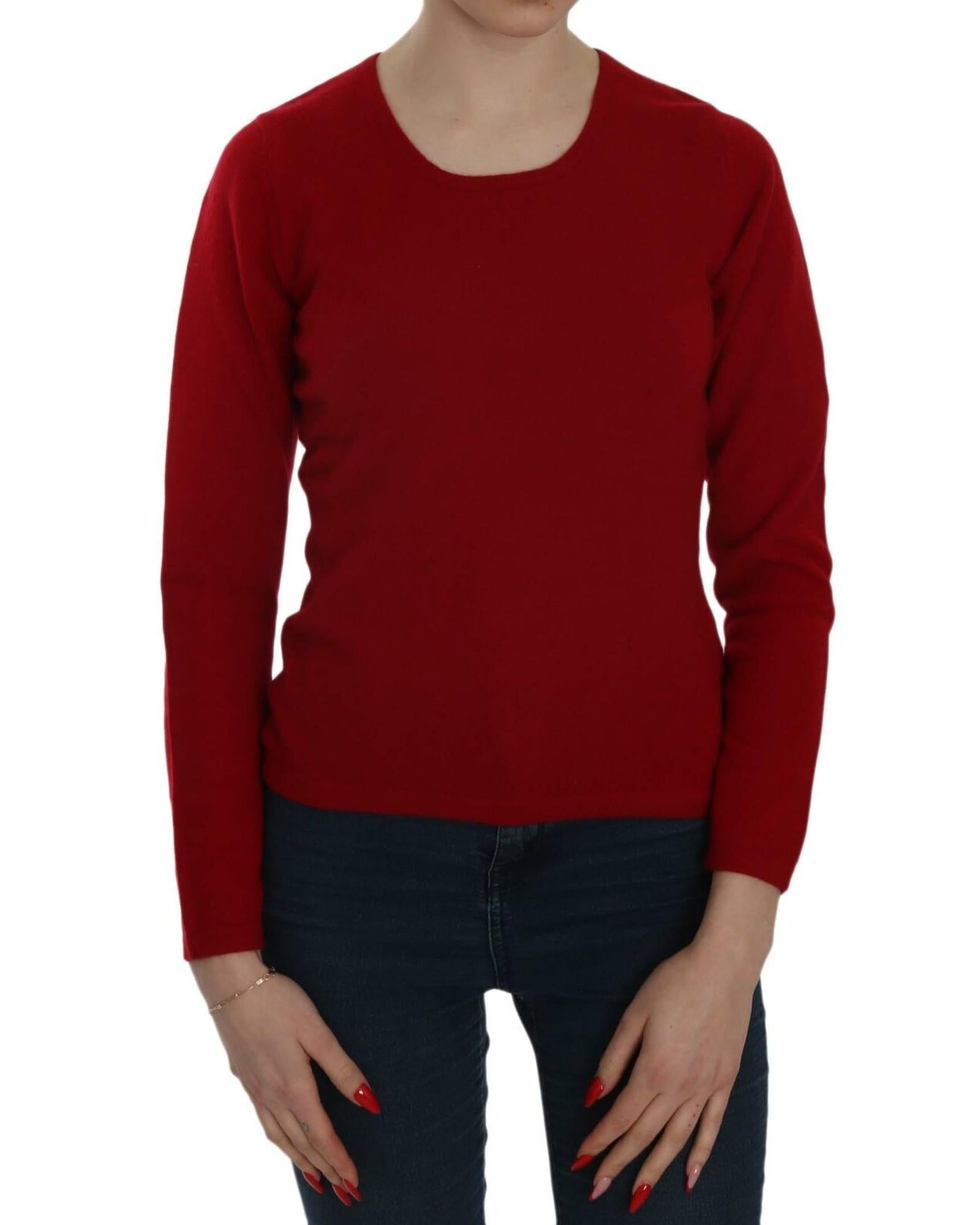 MILA SCHON Women's Red Round Neck Pullover Cashmere Sweater - M