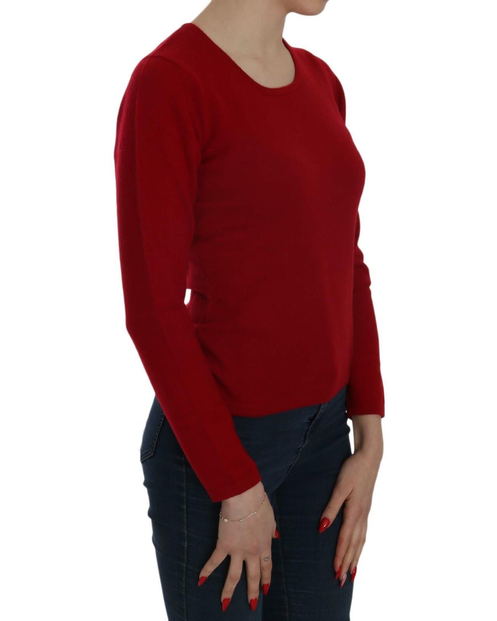 MILA SCHON Women's Red Round Neck Pullover Cashmere Sweater - M