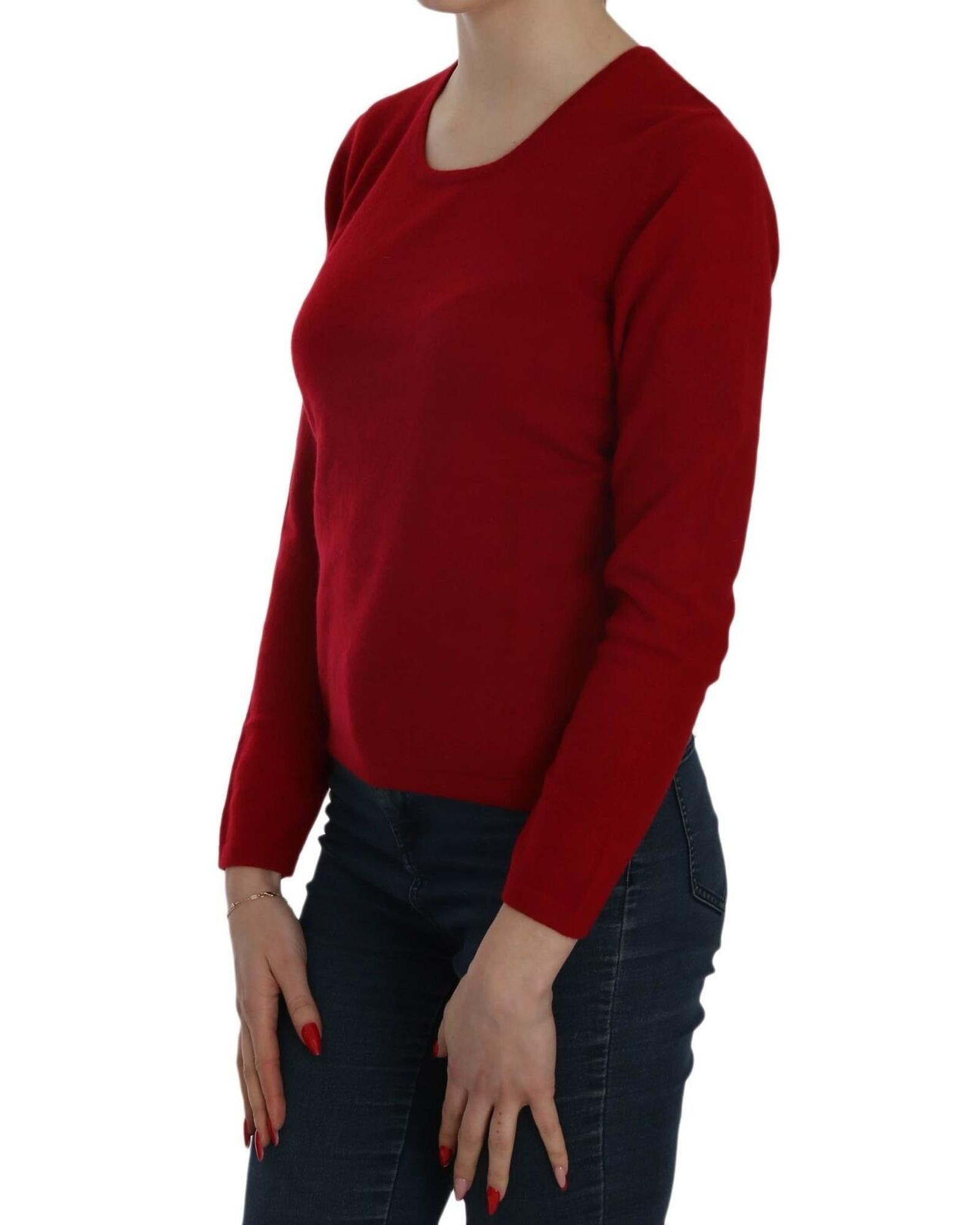 MILA SCHON Women's Red Round Neck Pullover Cashmere Sweater - M