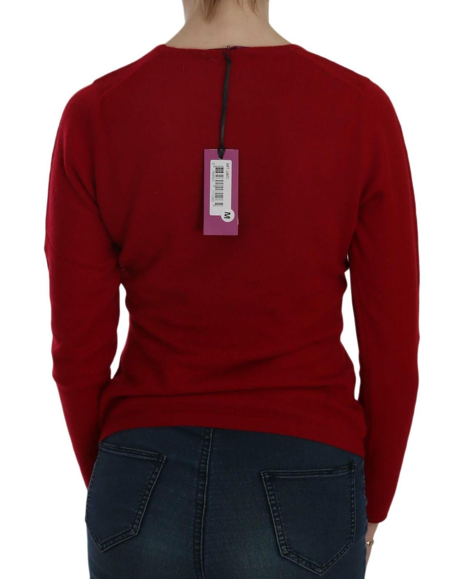 MILA SCHON Women's Red Round Neck Pullover Cashmere Sweater - M