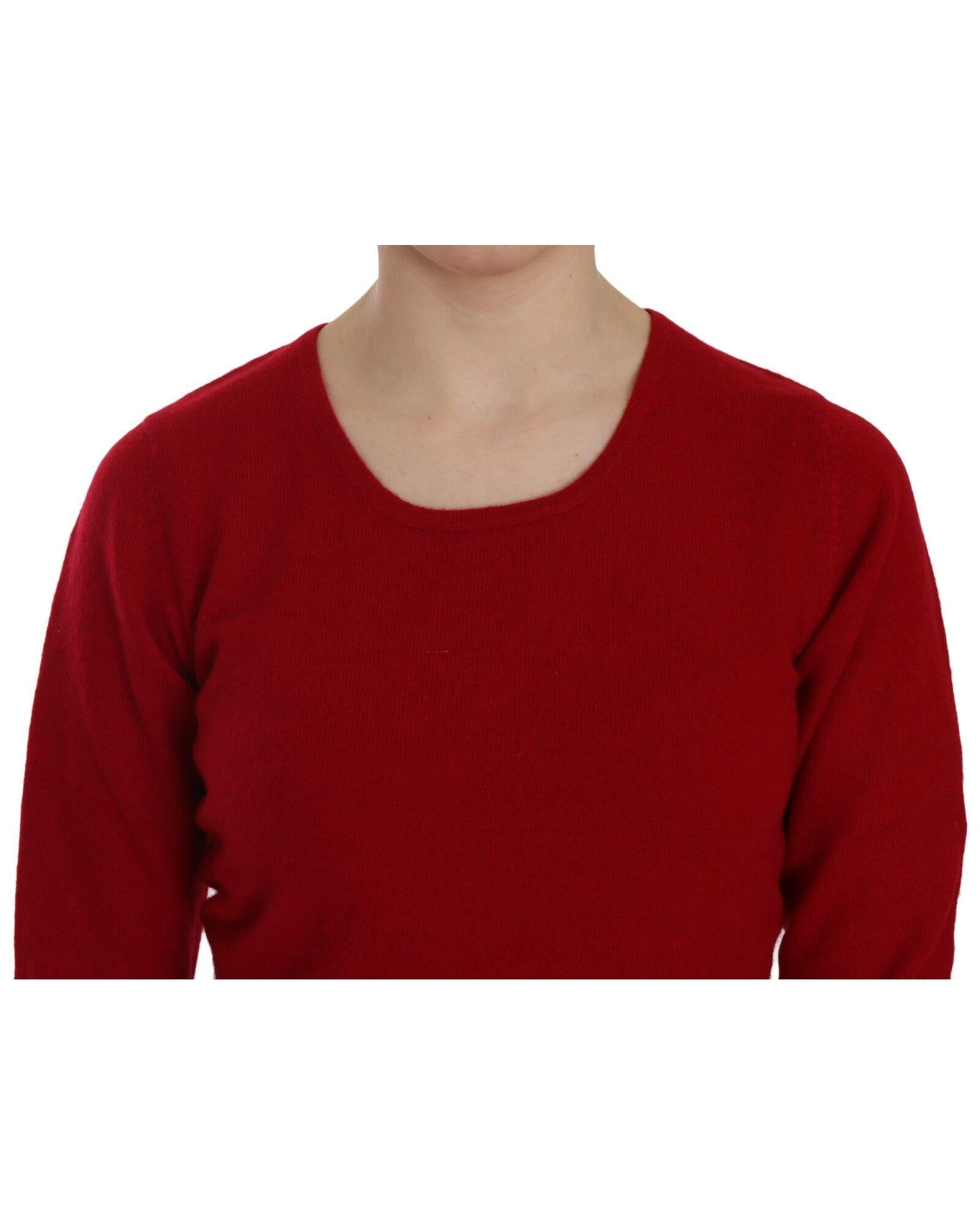 MILA SCHON Women's Red Round Neck Pullover Cashmere Sweater - M