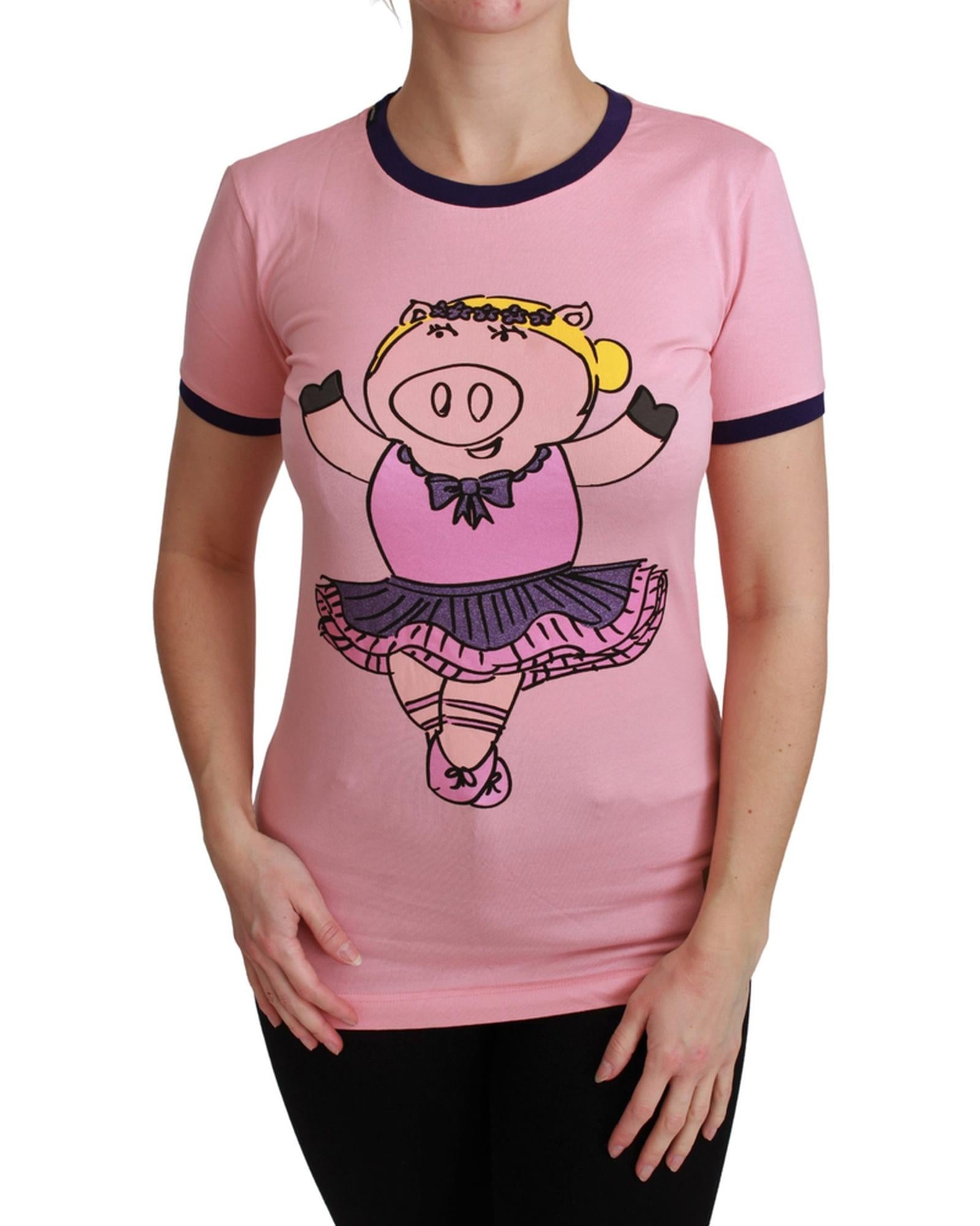 Year of the Pig 2019 Crewneck Short Sleeve T-shirt by Dolce & Gabbana 36 IT Women