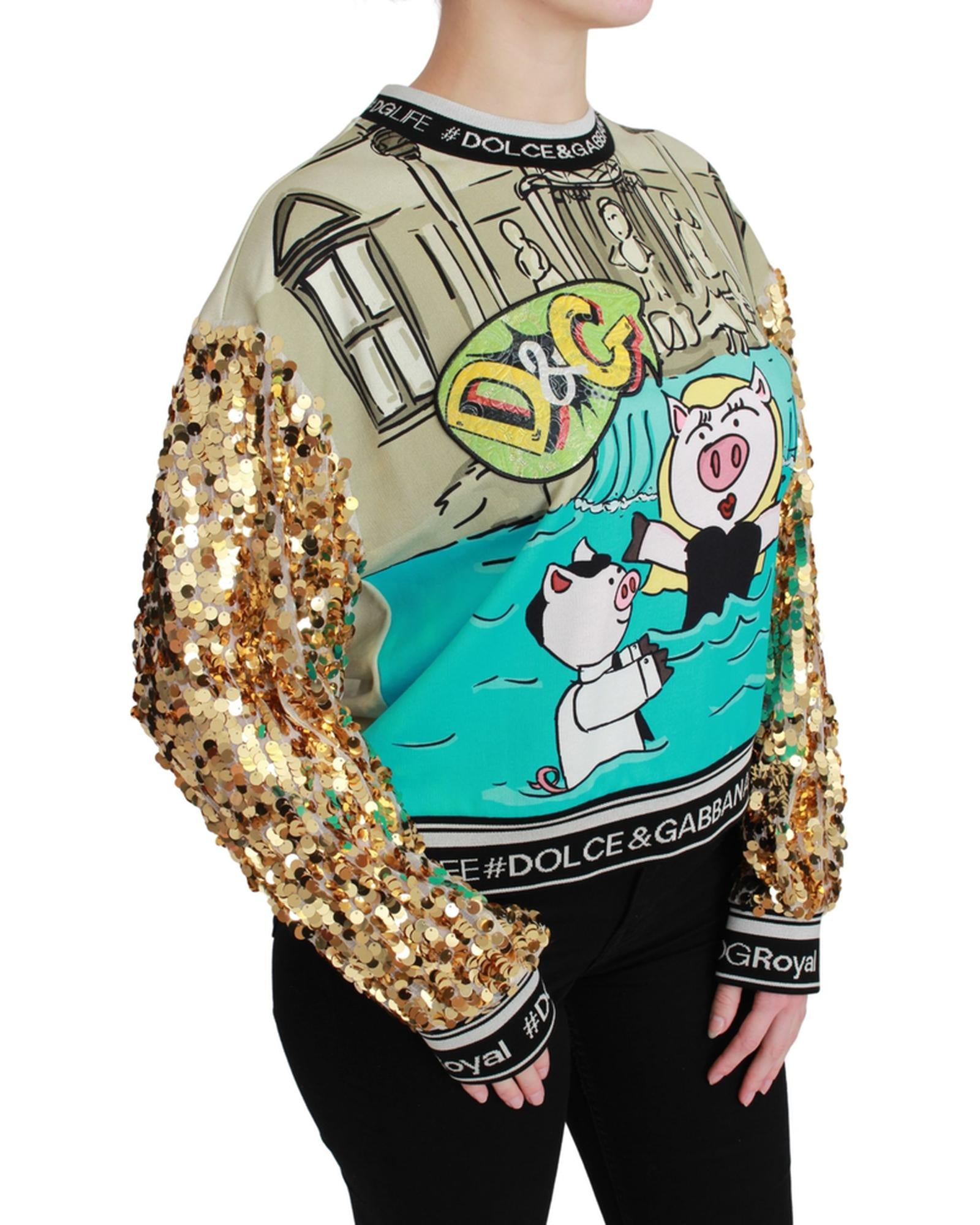 Dolce & Gabbana Crewneck Pullover Sweater with Year of the Pig Motive 38 IT Women