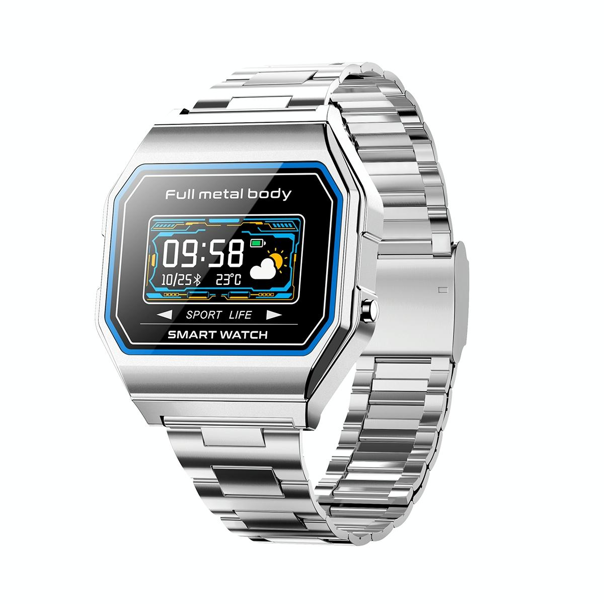 Waterproof Steel Smart Watch With Colour Screen - Silver
