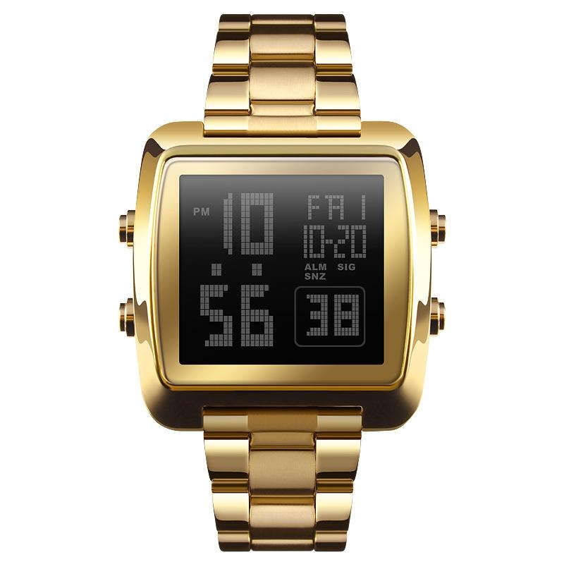Vintage Gold Steel Square Watch - Waterproof & Luminous - Silver