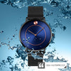 Women Metal Mesh Quartz Watch with Non-scale Dial - Black Shell Blue Surface