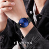 Women Metal Mesh Quartz Watch with Non-scale Dial - Black Shell Blue Surface
